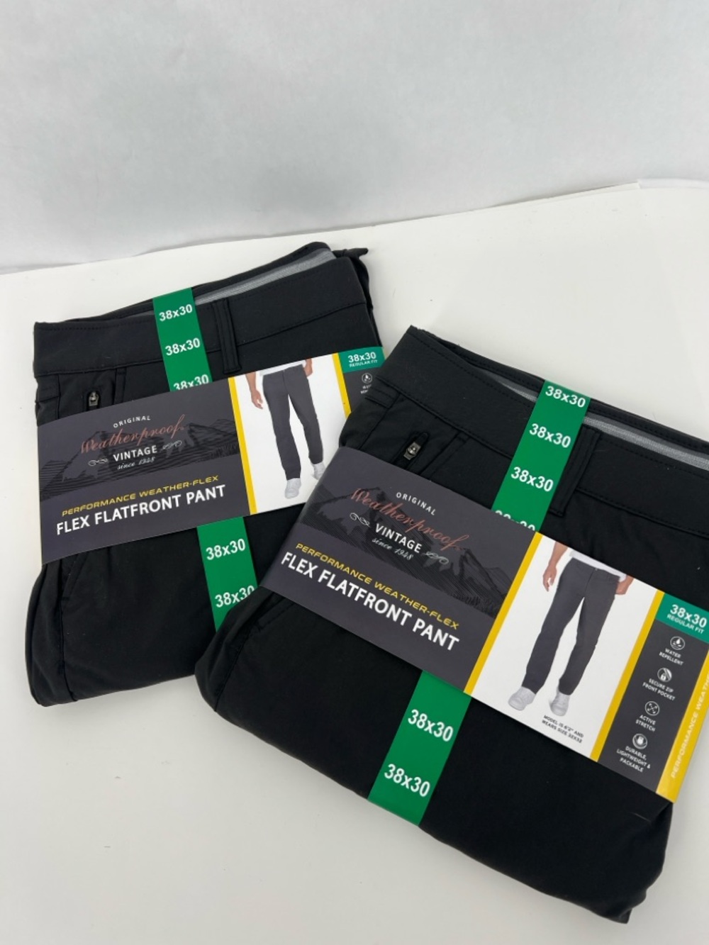 Set of 2 - Weatherproof Vintage Flex Flatfront Pant - Black (38x30)